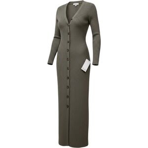 Harper Rose Sweater Maxi Dress Womens S Green Button Ribbed Knit Long Cardy